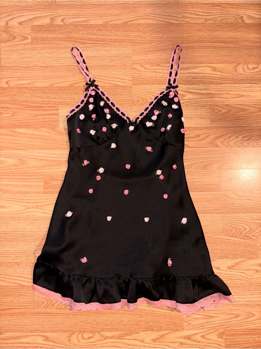 Betsey Johnson x Forever 21 Black Mini Dress with Pink Rose Appliqué